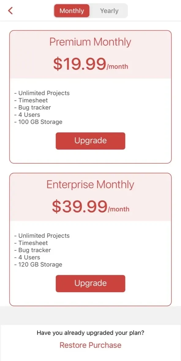 Zoho Projects Work Management paywall screen