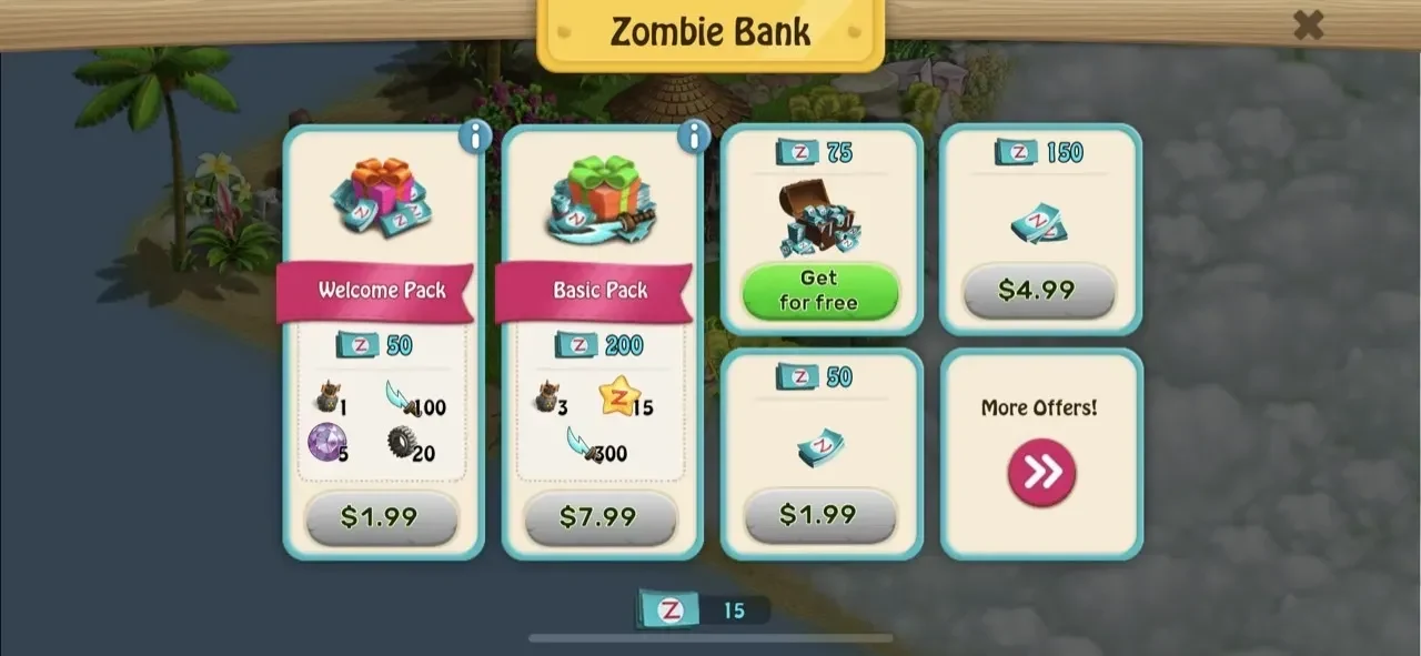 Zombie Castaways paywall screen