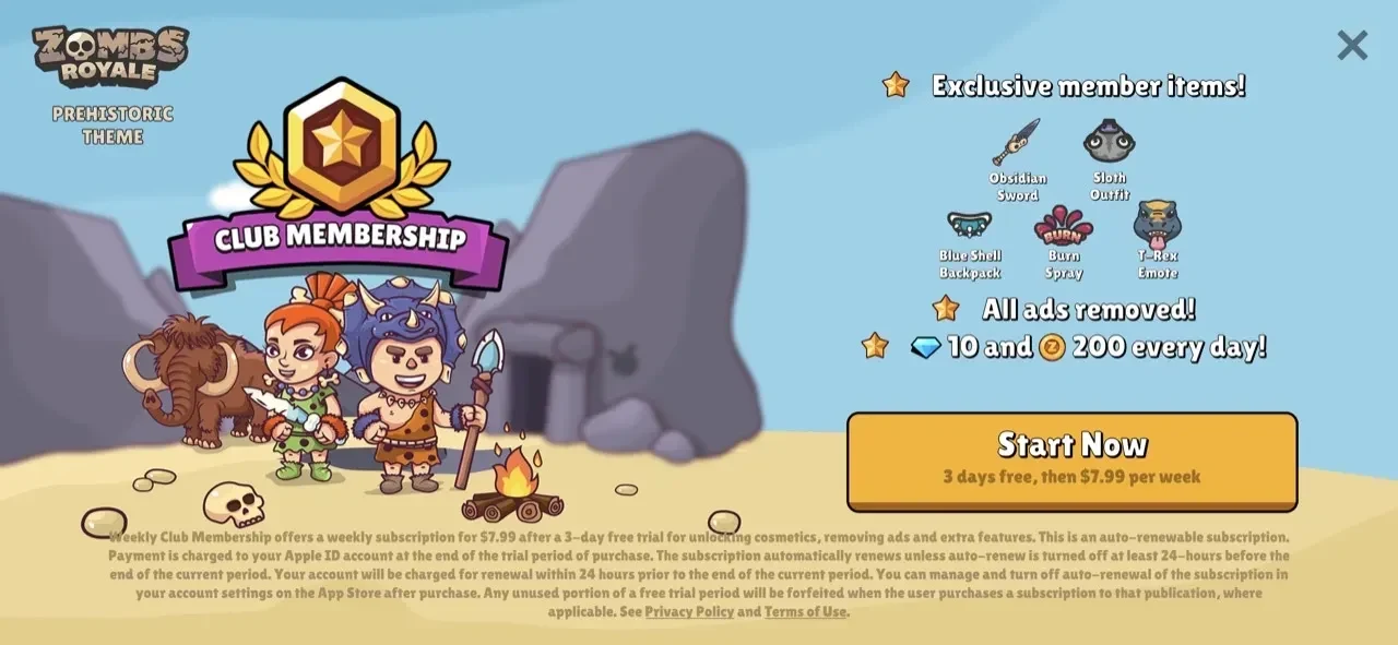 ZombsRoyale.io paywall screen