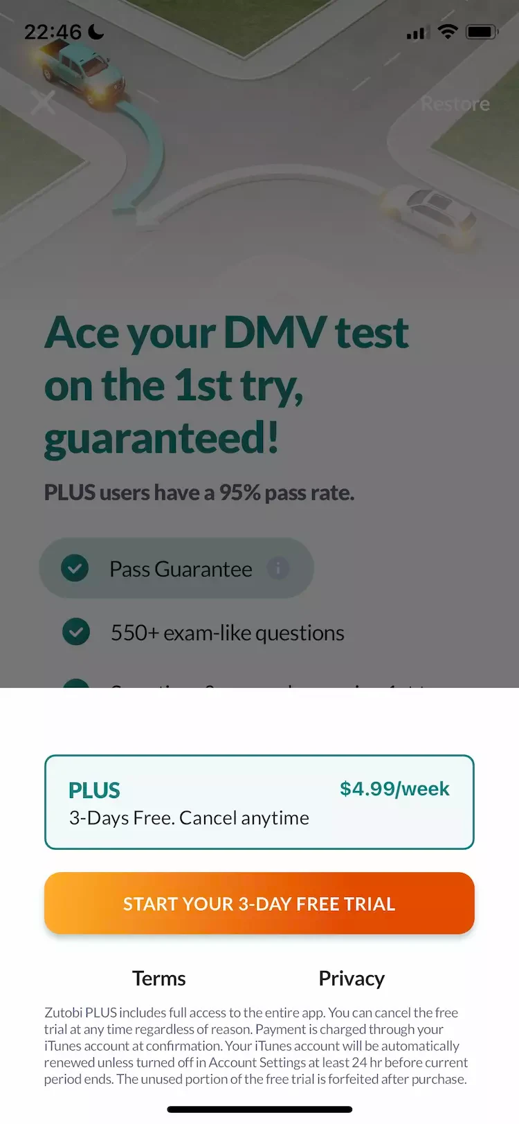 Zutobi paywall screen